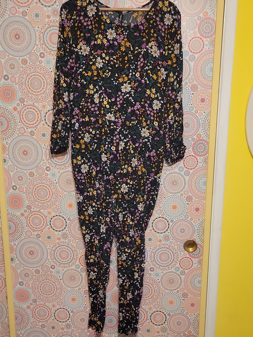 Black Floral Long-Sleeve Jumpsuit